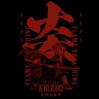 Kimetsu No Yaiba - Breathing Of Flames Kyojuro Rengoku T-shirt Black (M Size)