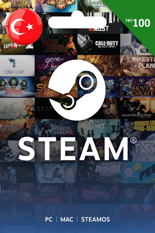 Steam Gift Card (TRY 100 | For Turkey Currency Only) <span class="ext" style="background-color: #2a475e; color: #FFFFFF;">STEAM</span> <span class="ext ext_digital">digital</span> image 1