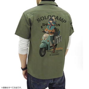 Yurucamp - Shima Rin and Scooter Full Color Work Shirt Moss (XL Size)_