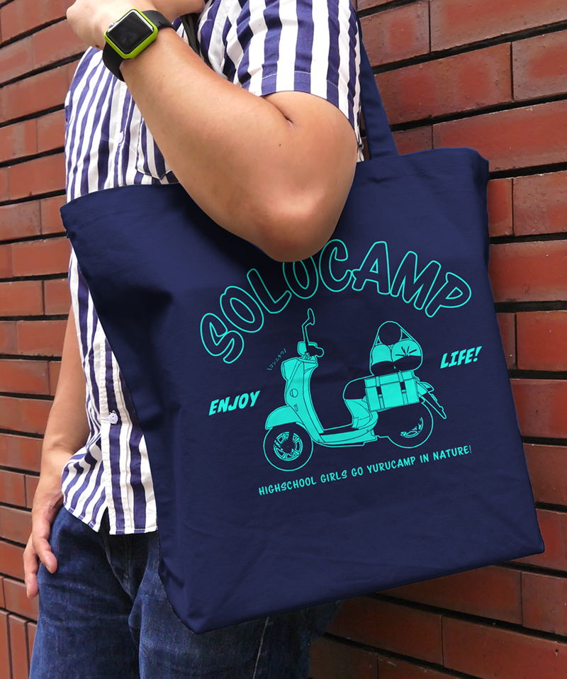 Yurucamp - Shima Rin's Scooter Large Tote Bag Navy Blue image 2