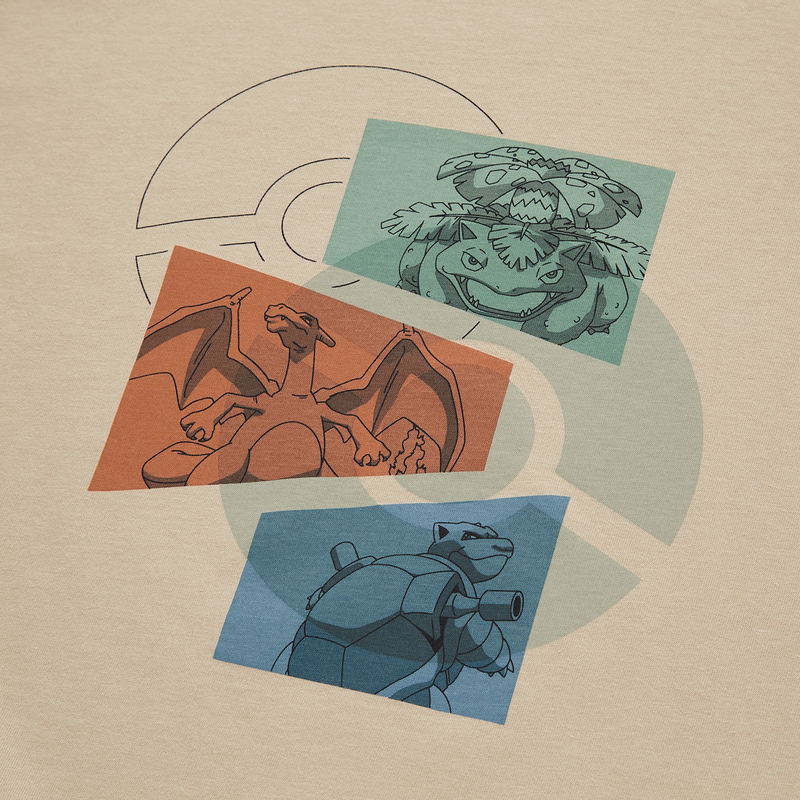 UT Pokemon - Blastoise/Venusaur/Charizard Men's T-shirt Beige (XL Size)