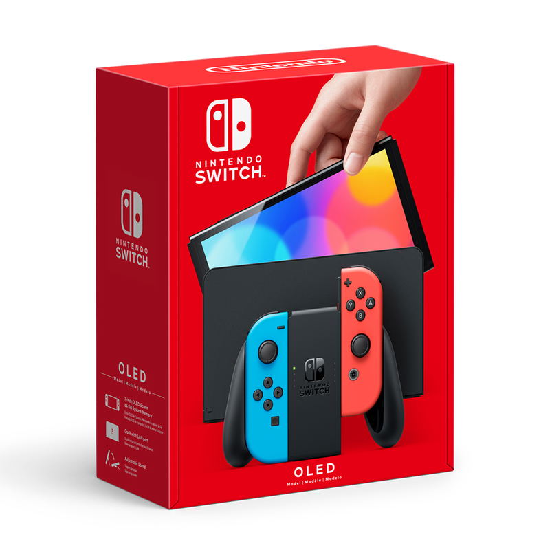 Nintendo Switch (OLED Model) Neon Red/Neon Blue Set image 1