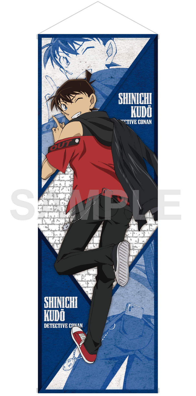 Detective Conan - Shinichi Kudo Black Red Version B2 Half Wall Scroll image 1