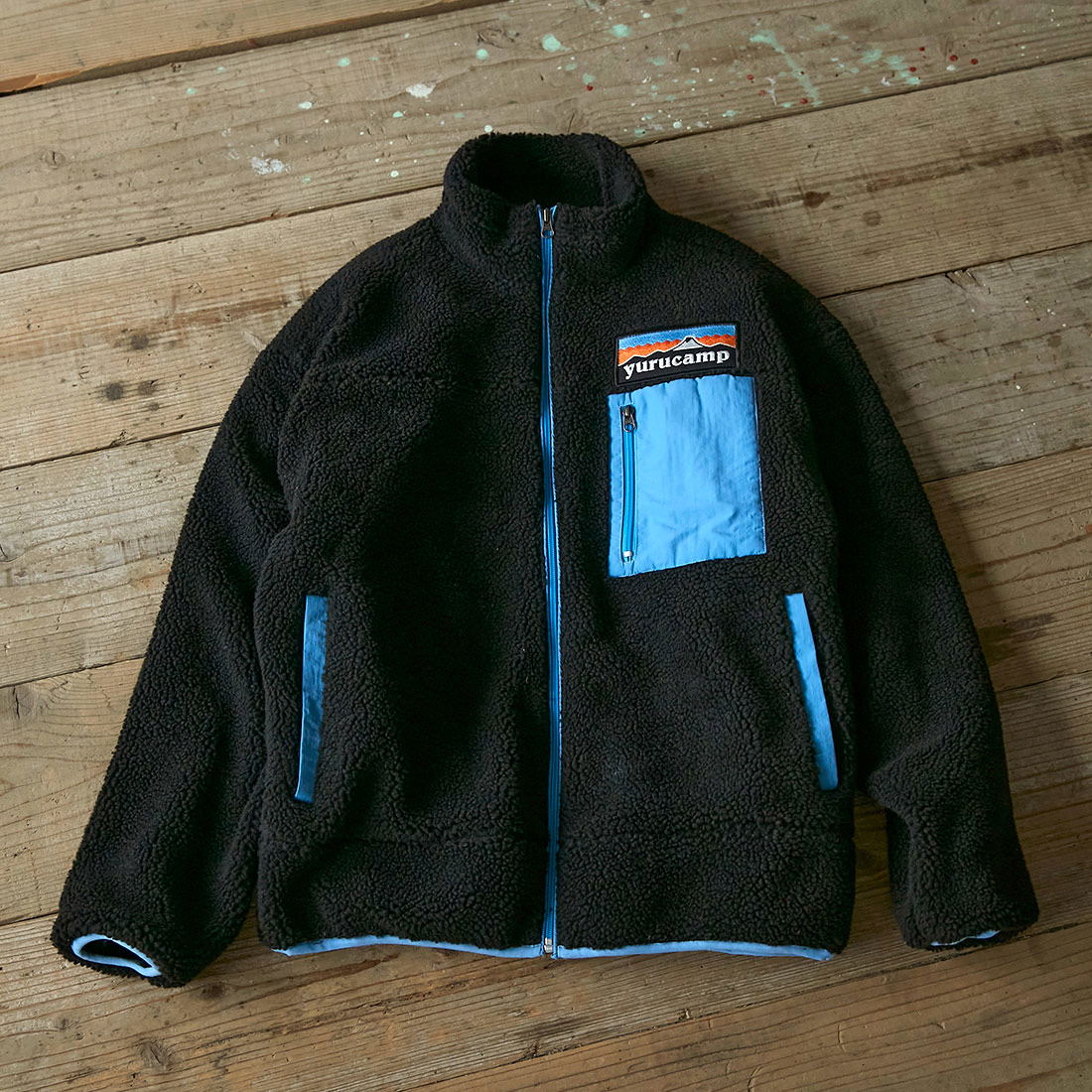 Yuru Camp - Mount Fuji Logo Boa Fleece Jacket Black (XL Size)