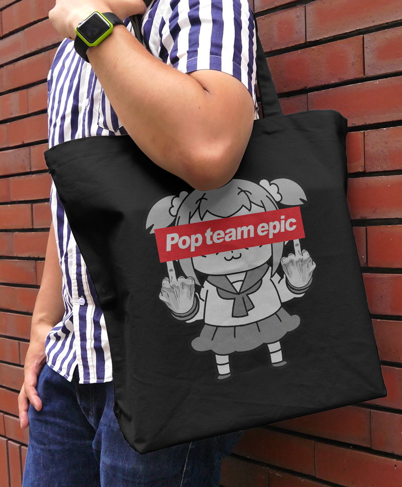 Pop Team Epic No Gyoretsu Ga Dekiru Large Tote Bag Black image 2