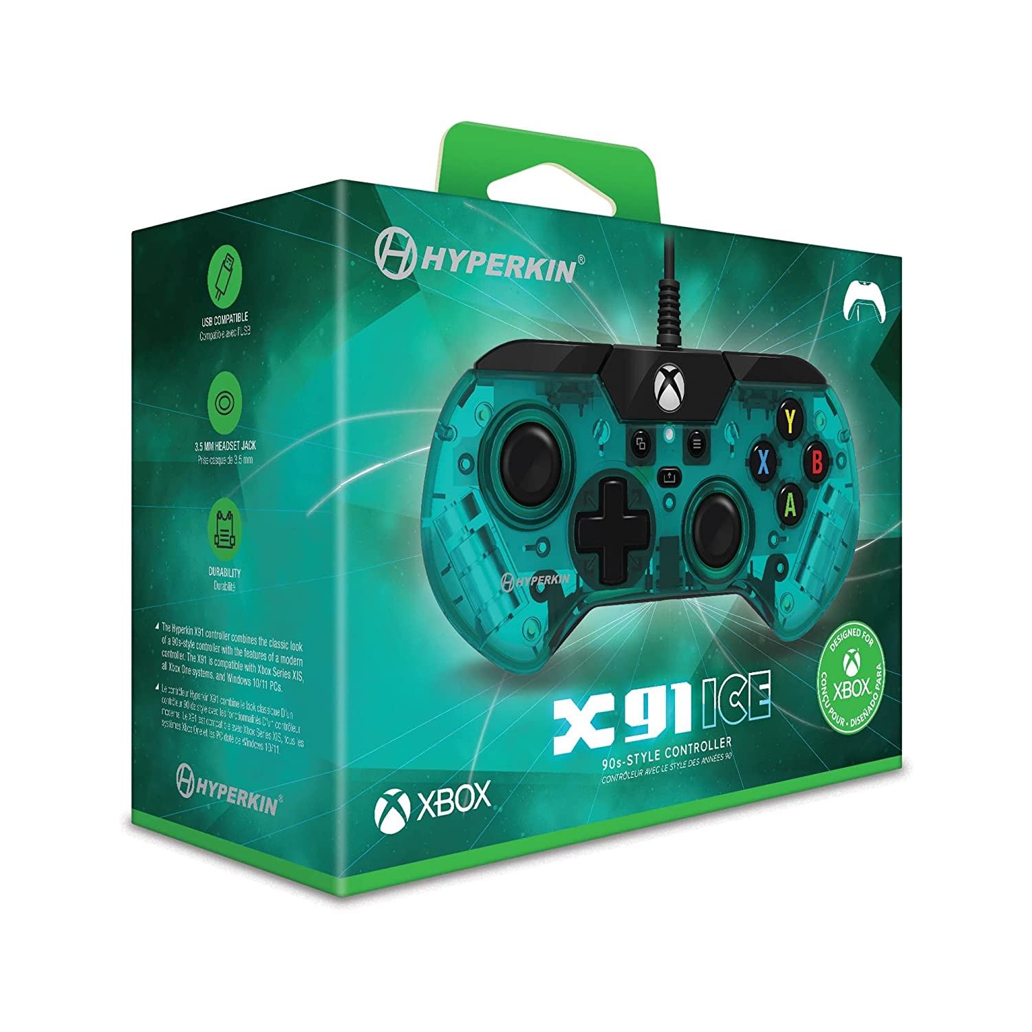Analgésico referir A gran escala Hyperkin X91 Ice Wired Controller for Xbox Series X|S / Xbox One / Windows  10/11 (Aqua Green) for PC, XONE, XSX, XSS