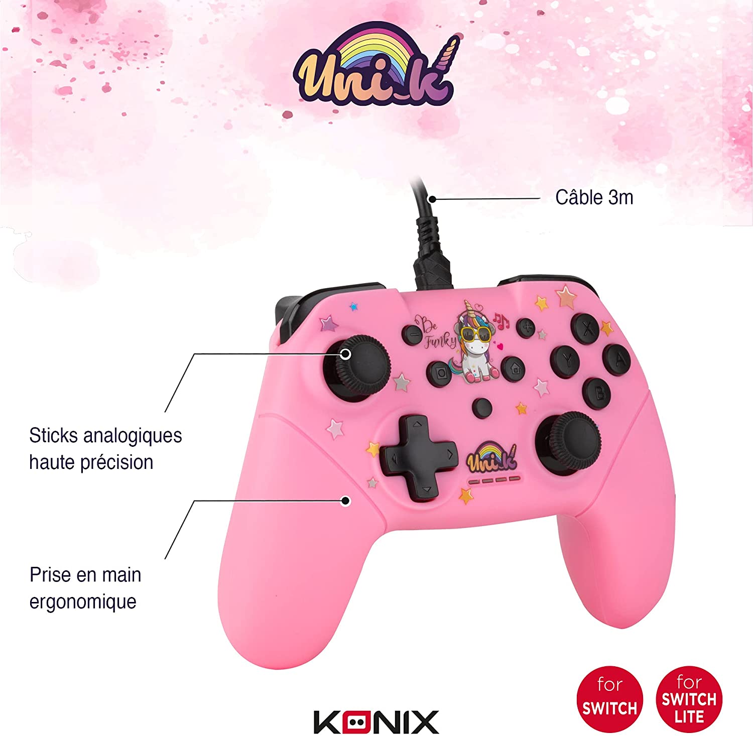 Konix Unik Switch Wired Controller for Nintendo Switch (Be Funky