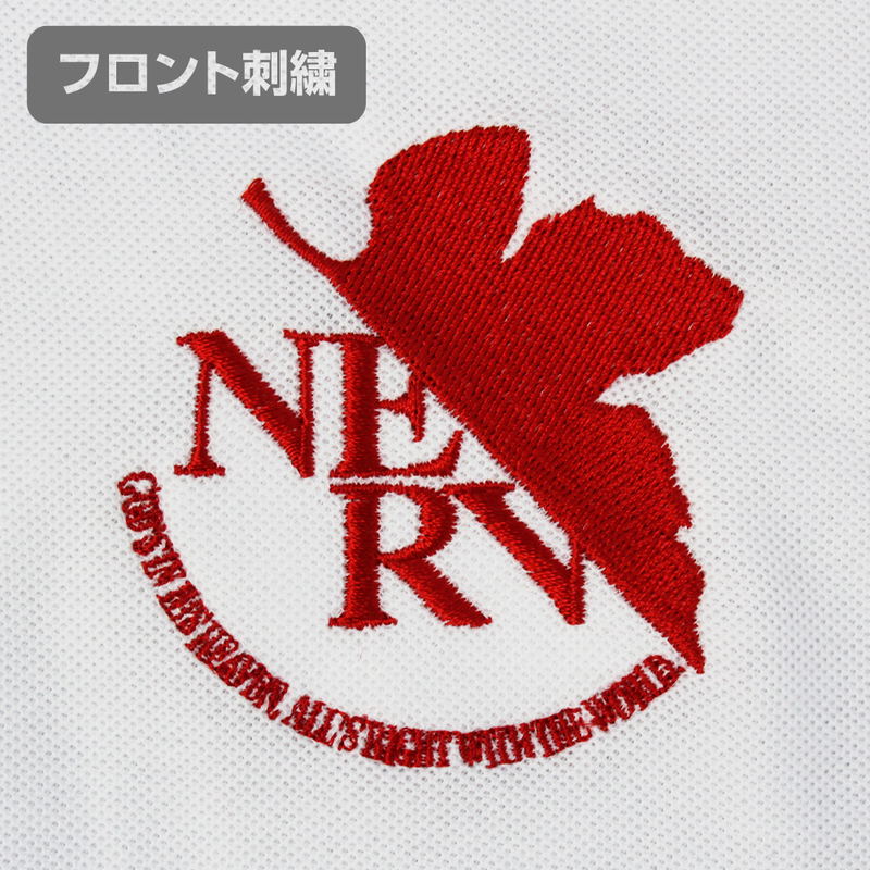 Evangelion Nerv Embroidery Polo Shirt White (L Size) image 3