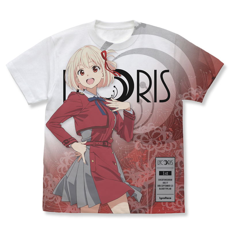 Lycoris Recoil - Chisato Nishikigi Full Graphic T-Shirt (White | Size M) image 1