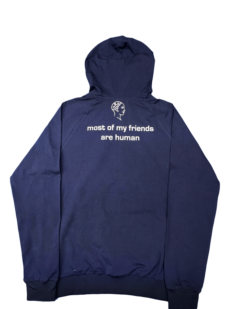 Sophia The Robot Hoodie:"Most of my friends are human" (Blue | Size S) image 3