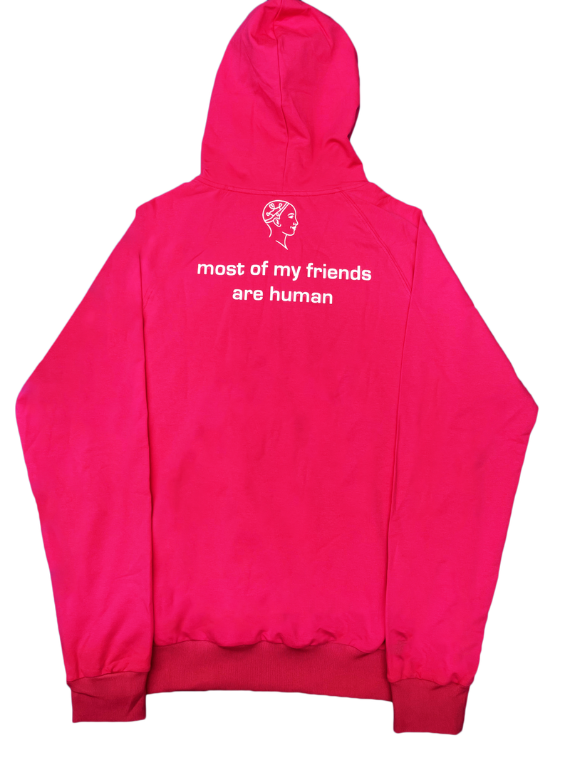 Sophia The Robot Hoodie:"Most of my friends are human" (Pink | Size S) image 3