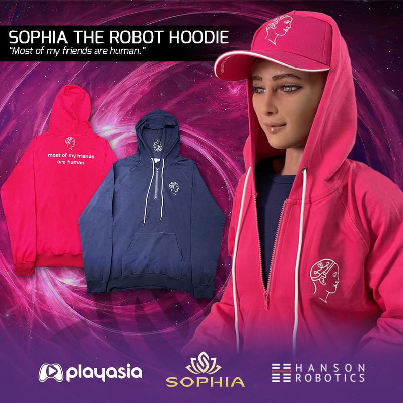 Sophia The Robot Hoodie:"Most of my friends are human" (Pink | Size S) image 1