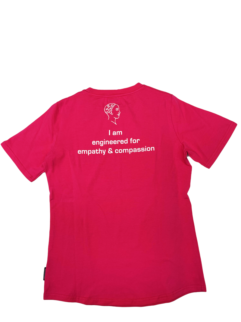 Sophia The Robot T-shirt Women:"I'm Engineered for Empathy & Compassion" (Pink | Size M) image 3