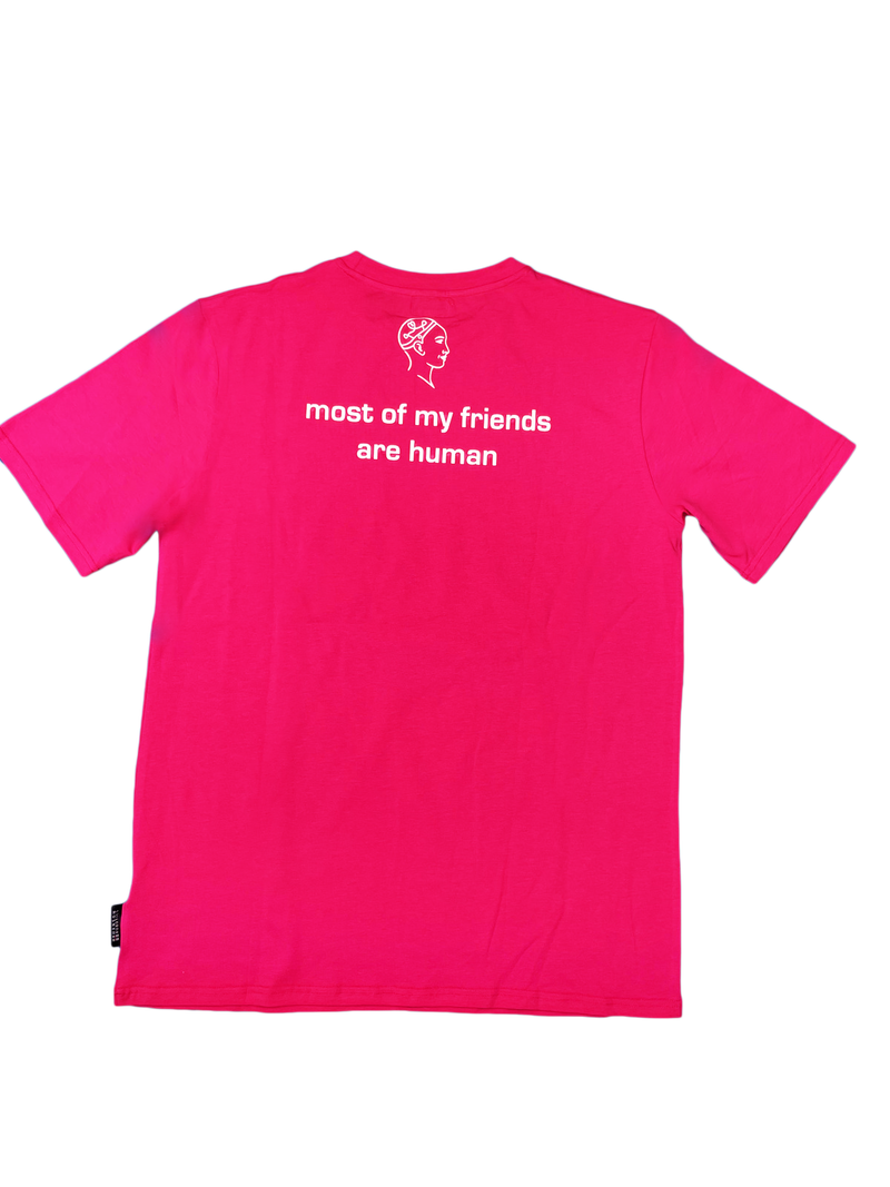 Sophia The Robot T-shirt Unisex:"Most of my friends are human" (Pink | Size XL) image 3