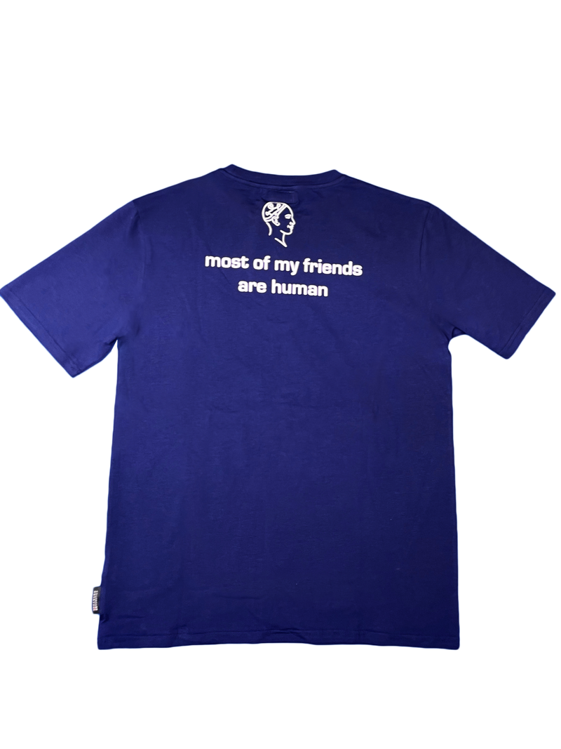 Sophia The Robot T-shirt Unisex:"Most of my friends are human" (Blue | Size M) image 3