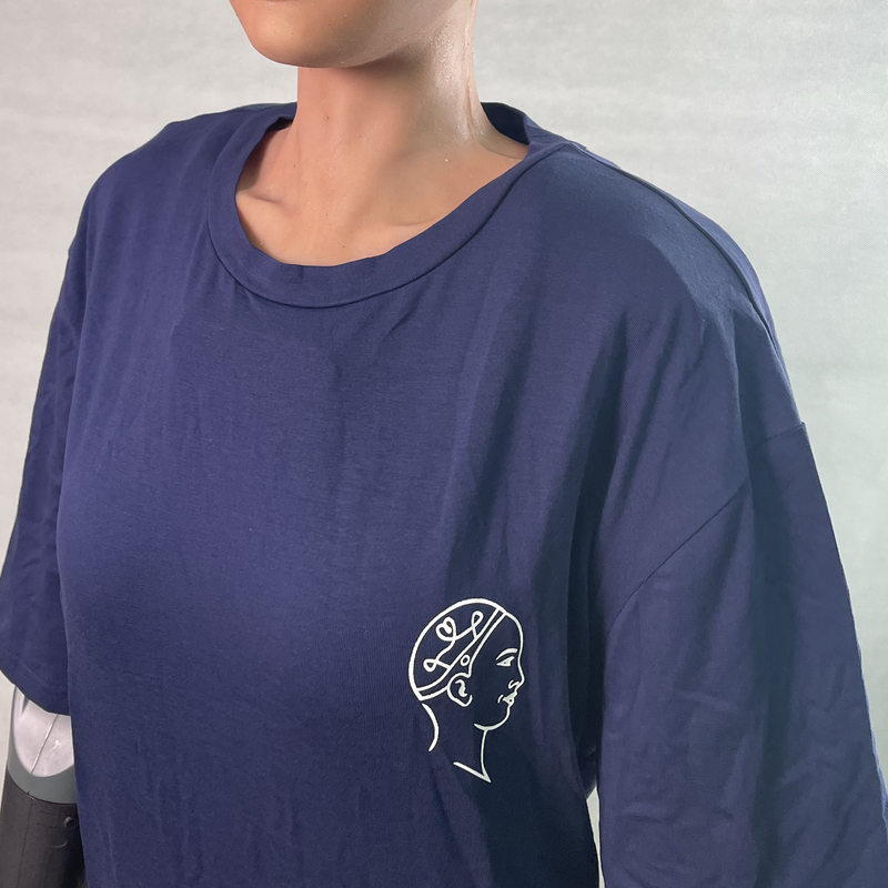 Sophia The Robot T-shirt Unisex:"Most of my friends are human" (Blue | Size L) image 4