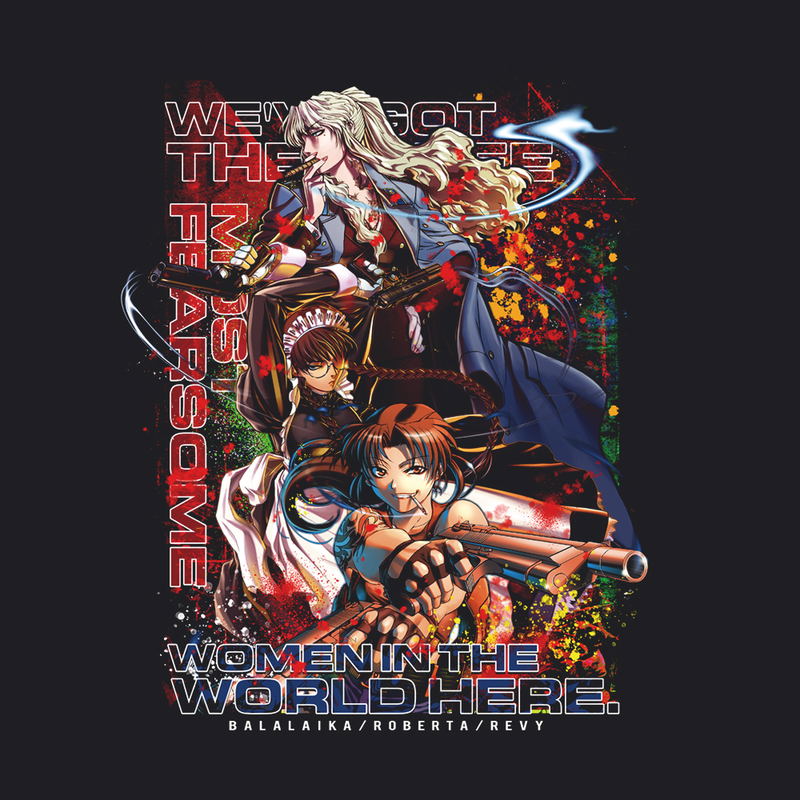 Black Lagoon - The Top Three Scariest Women on the Planet Full Color T-Shirt (Black | Size XL) image 2