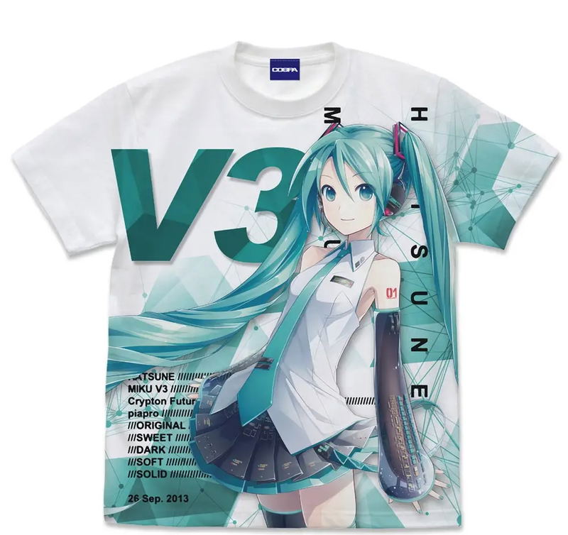 Hatsune Miku V3 - Hatsune Miku V3 Full Graphic T-shirt Ver.3.0 (White | Size M) image 1