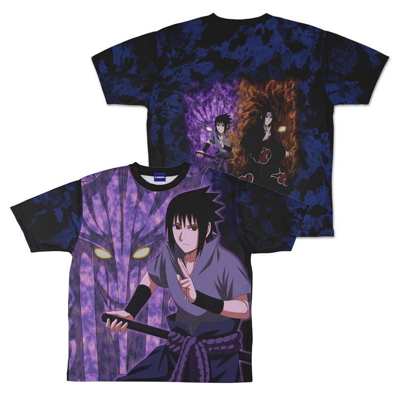 Naruto Shippuden Sasuke Uchiha Double-sided Full Graphic T-shirt (Size S) image 1