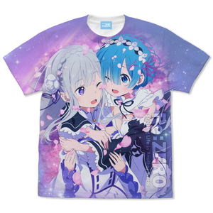 Re:ZERO -Starting Life In Another World- Emilia & Rem Full Graphic T-shirt (White | Size M)_