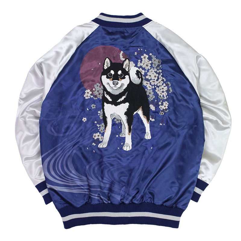 Doomsday With My Dog - Designed By Yu Ishihara Mr. Haru Black Shiba Ver. Embroidered Souvenir Jacket (Blue | Size L) image 2
