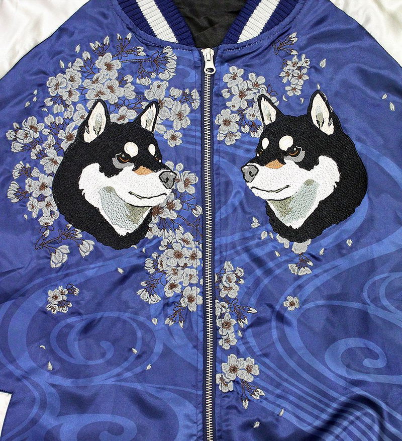 Doomsday With My Dog - Designed By Yu Ishihara Mr. Haru Black Shiba Ver. Embroidered Souvenir Jacket (Blue | Size L) image 8