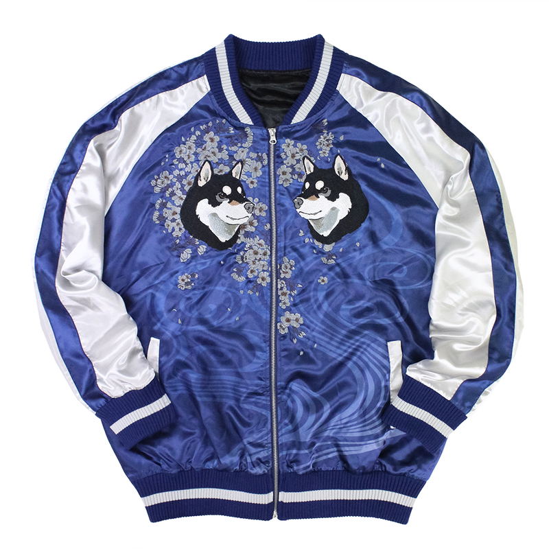 Doomsday With My Dog - Designed By Yu Ishihara Mr. Haru Black Shiba Ver. Embroidered Souvenir Jacket (Blue | Size XXL) image 1