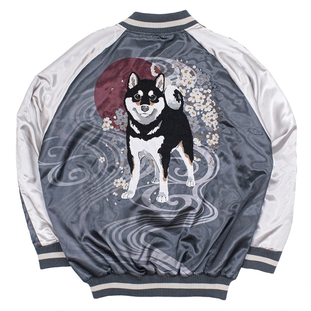 東京SOUVENIR JACKET スカジャン　柴犬　ブルー Doomsday With My Dog - Designed By Yu Ishihara Mr. Haru Black