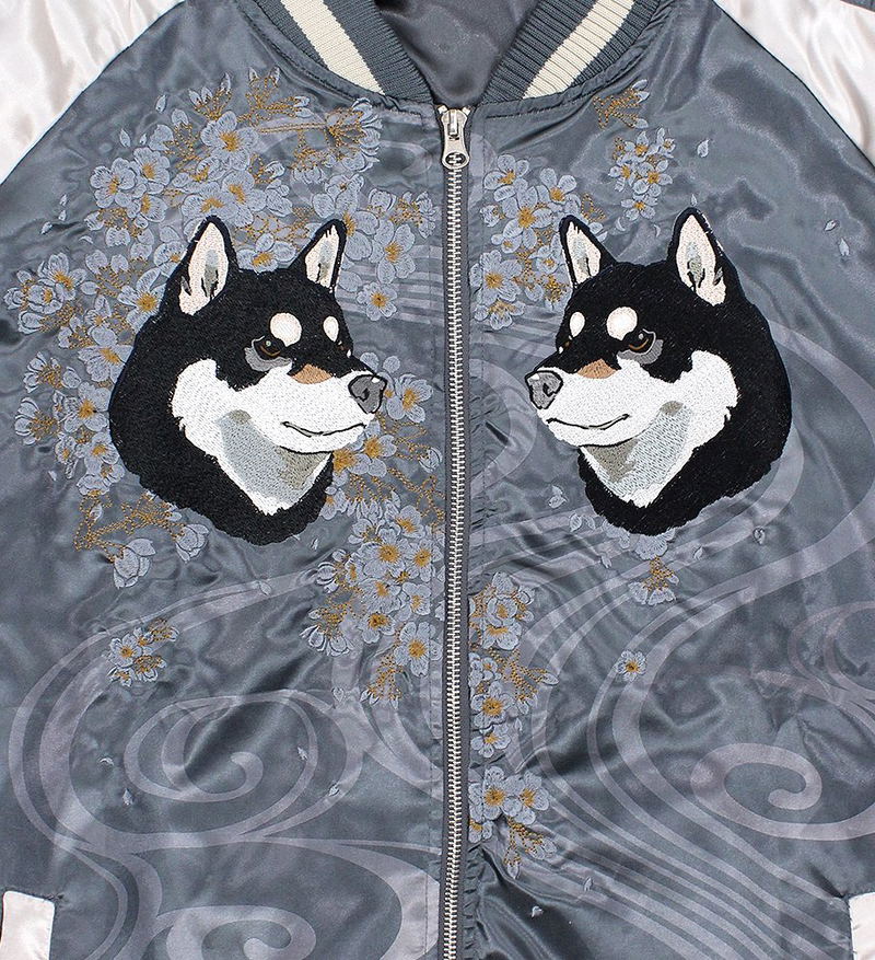 Doomsday With My Dog - Designed By Yu Ishihara Mr. Haru Black Shiba Ver. Embroidered Souvenir Jacket (Gray | Size XL) image 8
