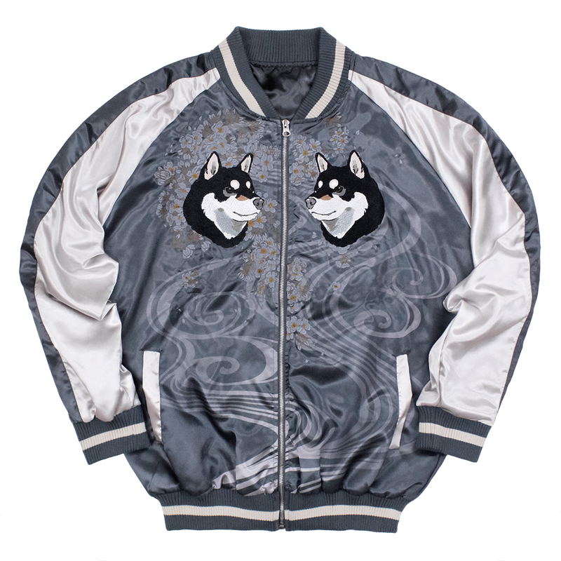 Doomsday With My Dog - Designed By Yu Ishihara Mr. Haru Black Shiba Ver. Embroidered Souvenir Jacket (Gray | Size XXL) image 1