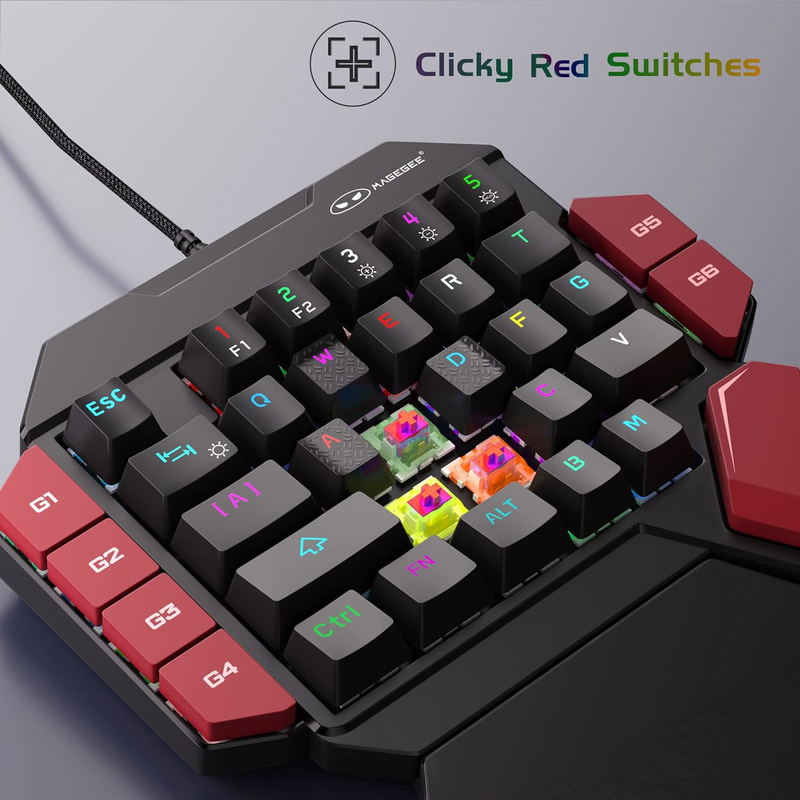 MageGee MK-Axe One Handed Professional Gaming Keyboard Rainbow Lighting Black/Red (Red Switch) image 4