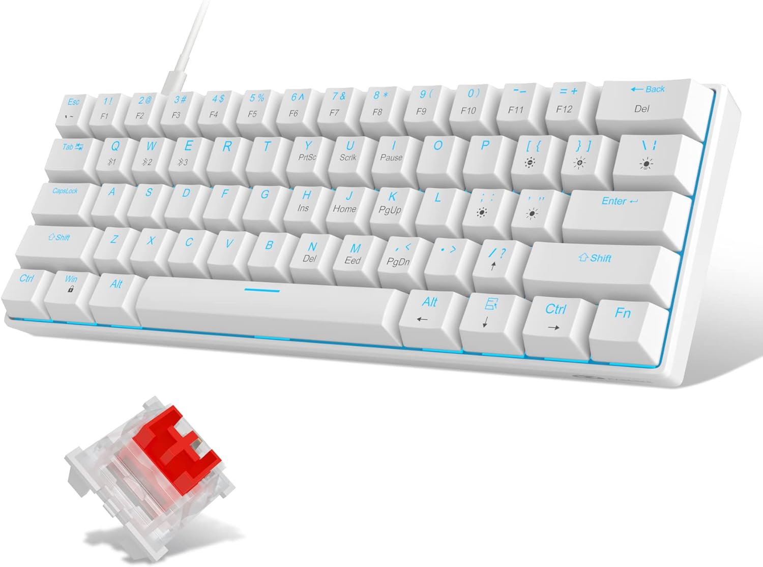 MageGee STAR61 Wired Mechanical Keyboard Blue Backlight (White) - Red Switch