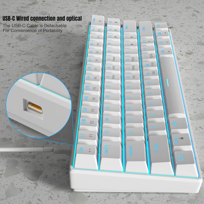 MageGee STAR61 Wired Mechanical Keyboard Blue Backlight (White) - Red Switch image 6