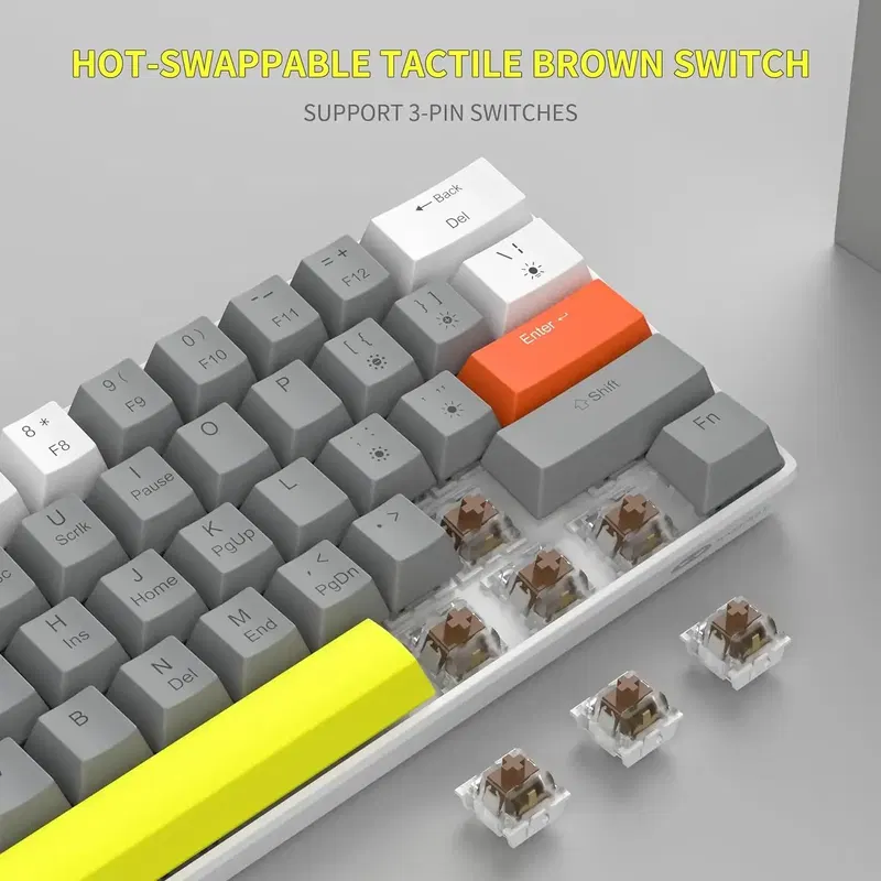 MageGee STAR61 Wired Mechanical Keyboard (White/Gray) - Brown Switch image 2