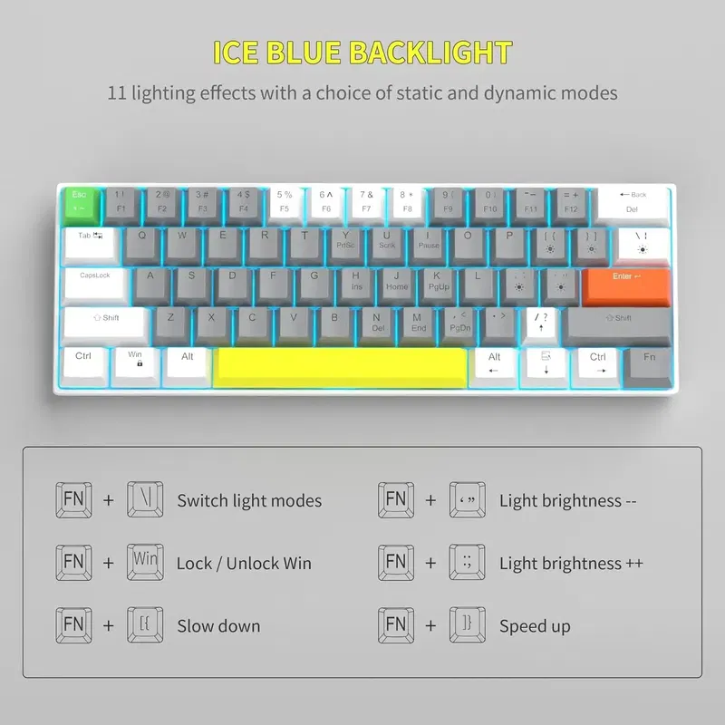 MageGee STAR61 Wired Mechanical Keyboard (White/Gray) - Brown Switch image 3
