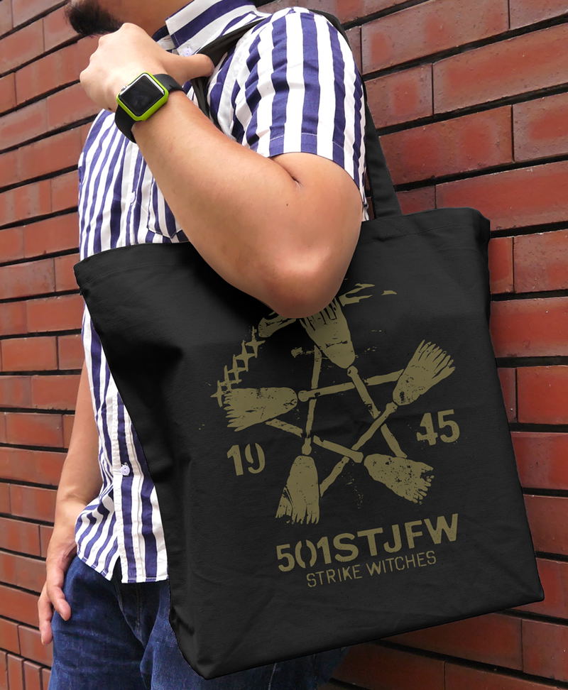 501st Joint Fighter Wing Strike Witches ROAD to BERLIN - Strike Witches Vintage Large Tote Bag (Black) image 2