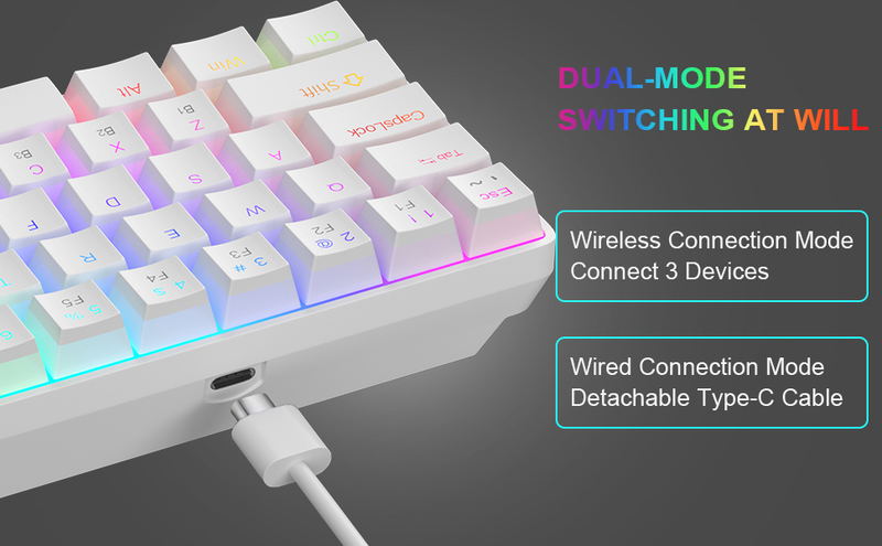 MageGee MK-BOX Wireless Mechanical Keyboard RGB lighting (White) - Red Switch image 3