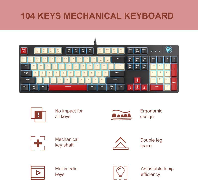 MageGee MK-ARMOR Wired Mechanical Keyboard (Carbon A) - Red Switch image 8