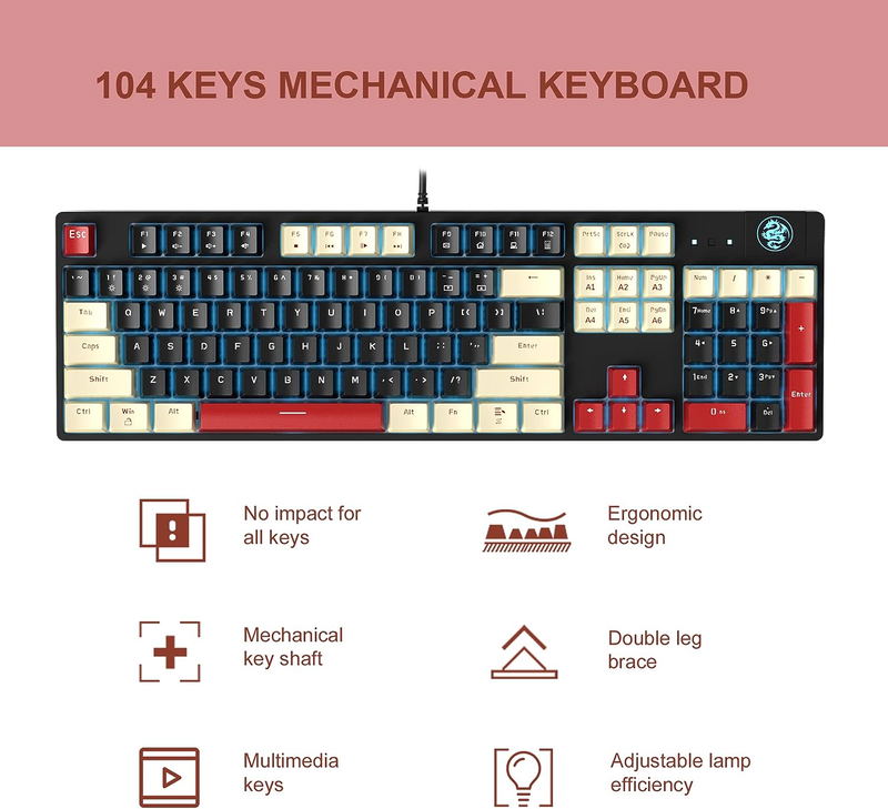 MageGee MK-ARMOR Wired Mechanical Keyboard [Blue Switch] (Carbon B) image 11
