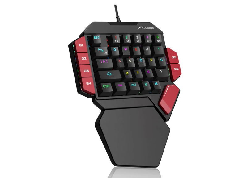 MageGee MK-Axe One Handed Professional Gaming Keyboard [Black Switch] (Rainbow Lighting Black/Red) image 1
