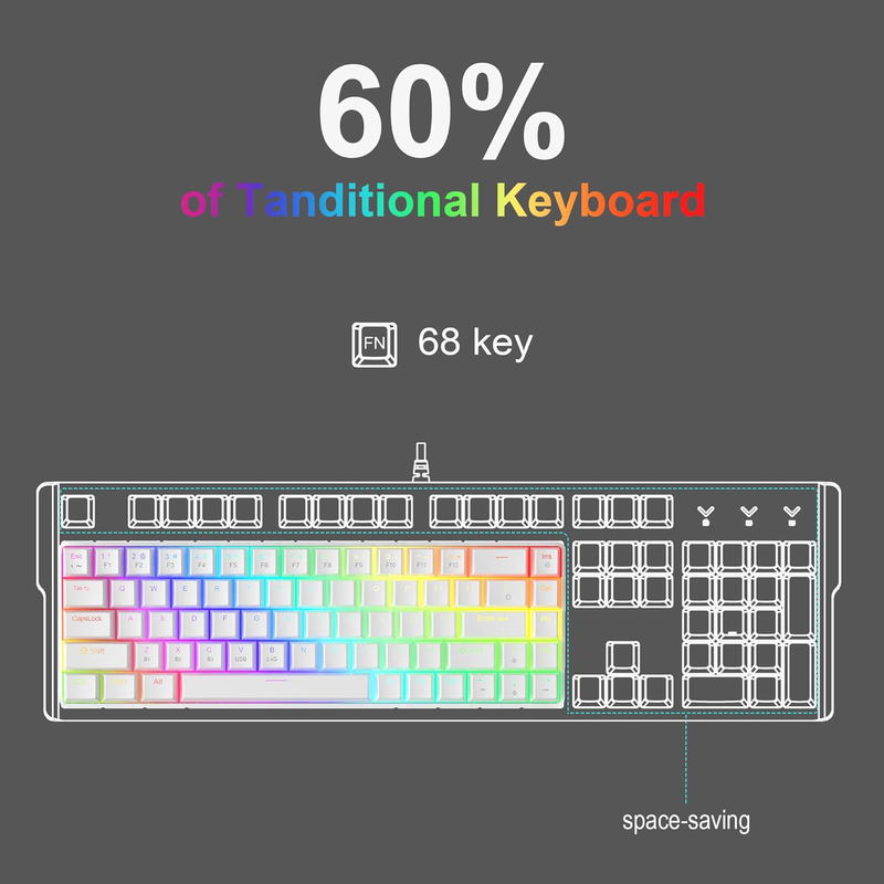 MageGee MK-BOX Wireless Mechanical Keyboard RGB lighting (White) - Red Switch image 4