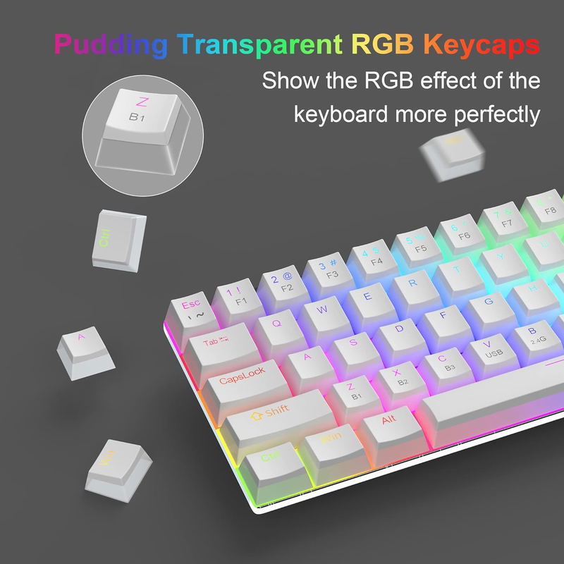 MageGee MK-BOX Wireless Mechanical Keyboard RGB lighting (White) - Red Switch image 5