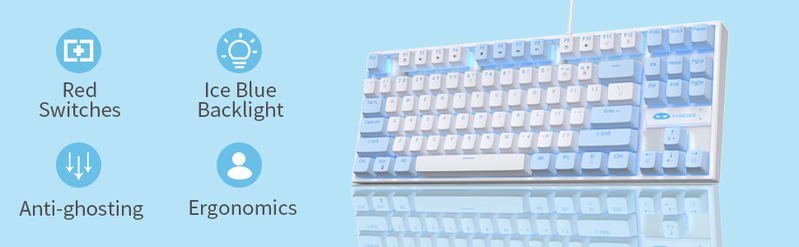 MageGee MK-STAR Wired Mechanical Keyboard [Red Switch] (Blue/White) image 10