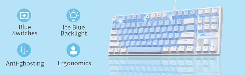 MageGee MK-STAR Wired Mechanical Keyboard (White/blue) - Blue Switch image 11