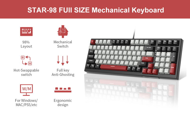 MageGee SKY98 Wired Mechanical Keyboard (Black/Gray) - Blue Switch image 6