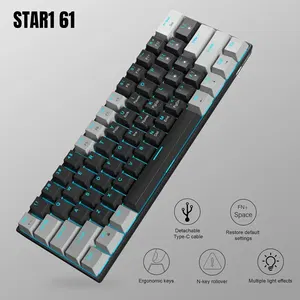 MageGee STAR61 Wired Mechanical Keyboard (Gray/Black) - Red Switch_