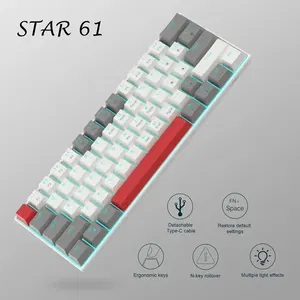 MageGee STAR61 Wired Mechanical Keyboard (Gray/White) - Red Switch for ...