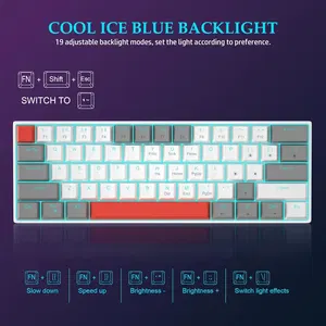 MageGee STAR61 Wired Mechanical Keyboard (Gray/White) - Red Switch for ...