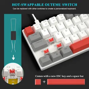 MageGee STAR61 Wired Mechanical Keyboard (Gray/White) - Red Switch for ...