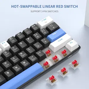 【マイスター】 MageGee STAR61 Wired Mechanical Keyboard (White/Black) - Red